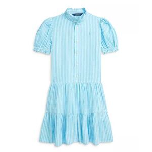 Polo Ralph Lauren NWT Girls' Striped Tiered Linen Cotton Dress Blue/White Youth